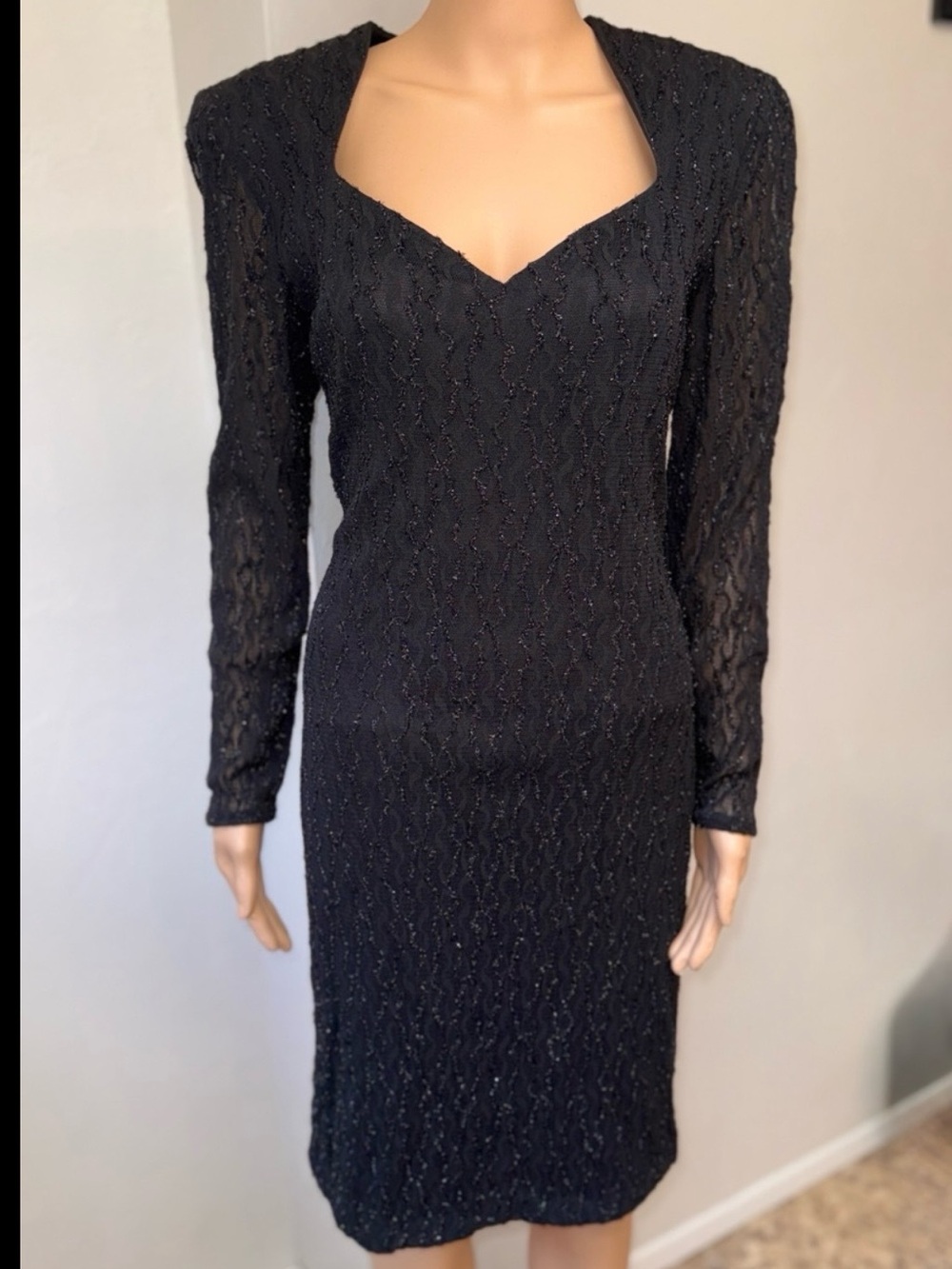 Vintage Niki Livas Sz 12 Bodycon Party Dress Sparkle Lace Metallic EUC Union USA